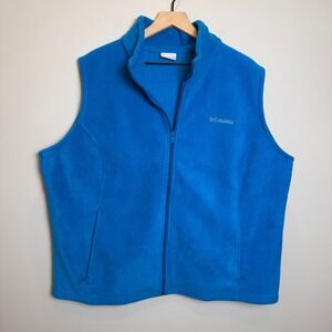 Columbia Womens Blue Fleece Full Zip Vest Mock Neck Sleeveless Jacket 3X Plus